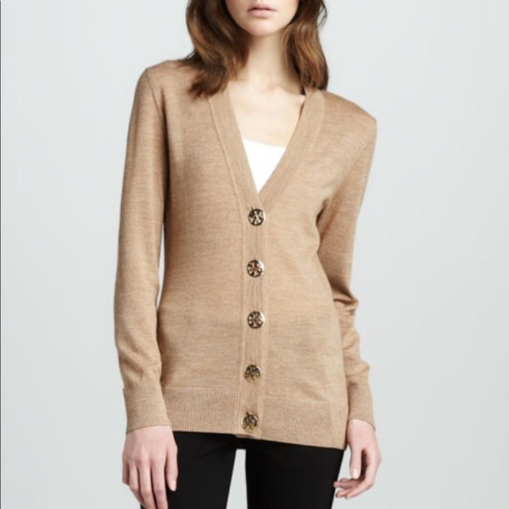 Tory Burch Madeline Cardigan Tan Sweater